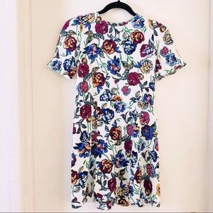 Zara Trafaluc Cream Rainbow Floral Rose Short Sleeve Dress